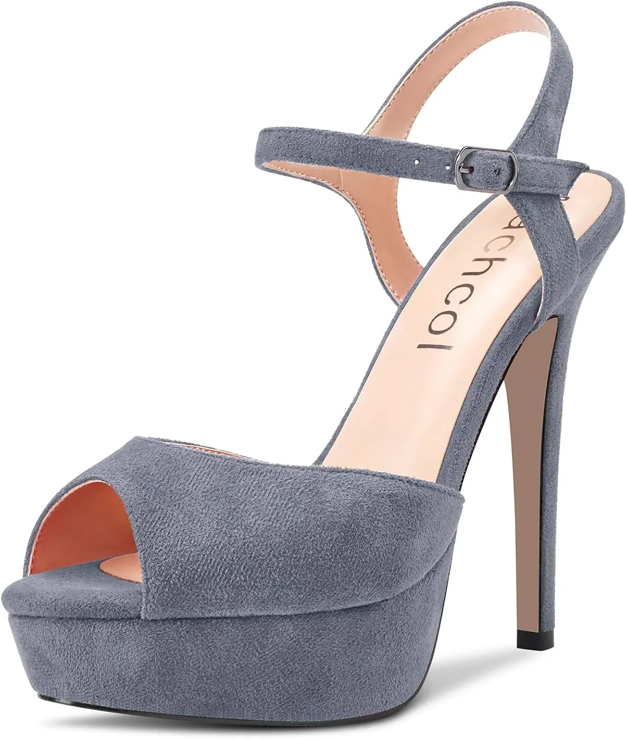 Aachcol Women Platform Sandals Peep Open Toe Ankle Strap Slingback Stiletto High Heel Dress Shoes Pumps Wedding Suede 5 Inch