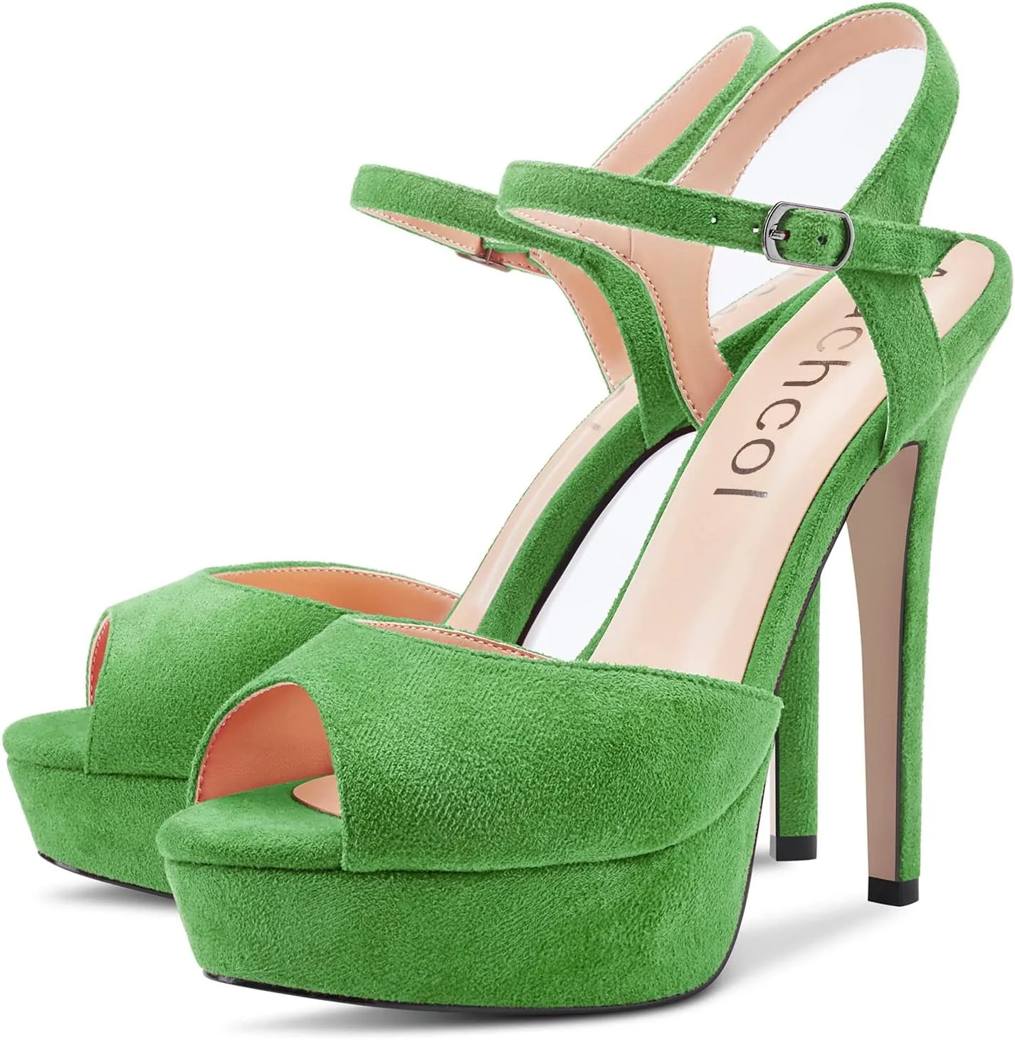 Aachcol Women Platform Sandals Peep Open Toe Ankle Strap Slingback Stiletto High Heel Dress Shoes Pumps Wedding Suede 5 Inch