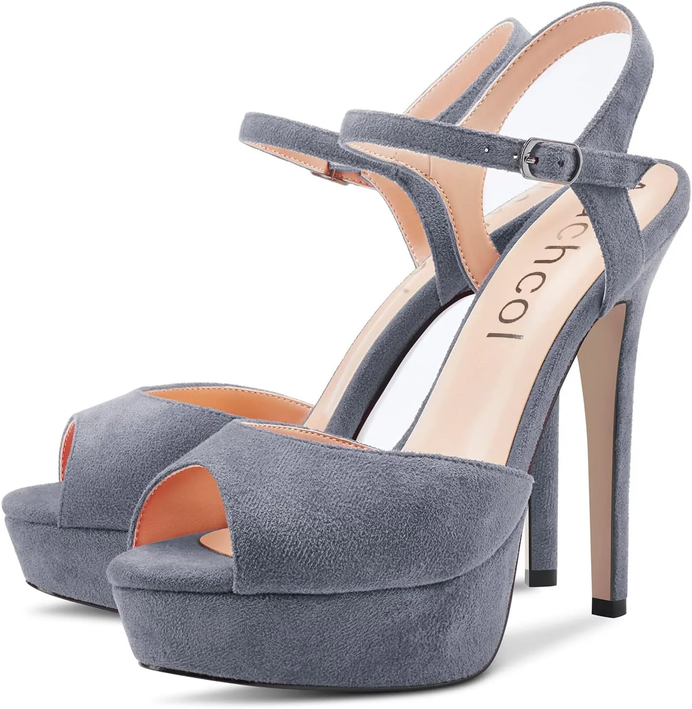 Aachcol Women Platform Sandals Peep Open Toe Ankle Strap Slingback Stiletto High Heel Dress Shoes Pumps Wedding Suede 5 Inch