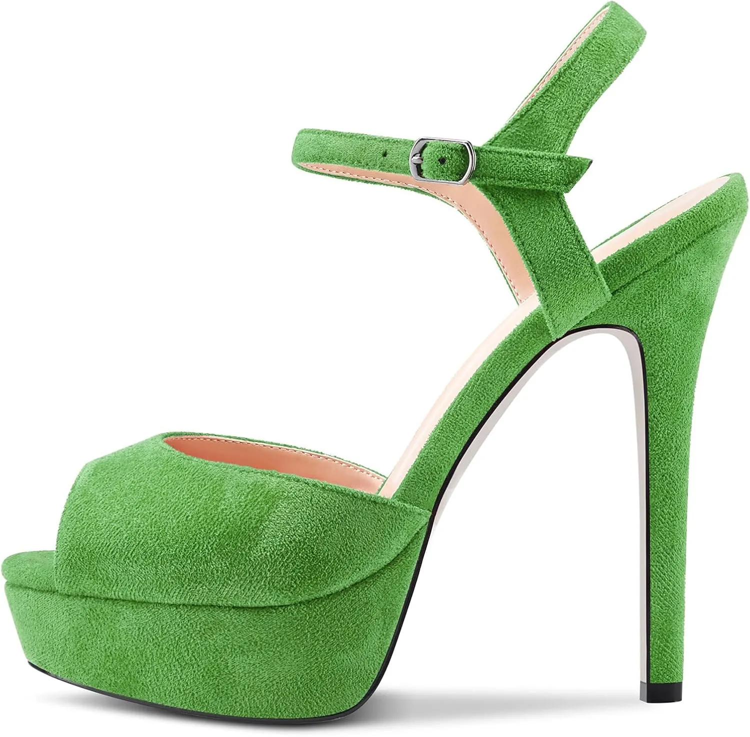 Aachcol Women Platform Sandals Peep Open Toe Ankle Strap Slingback Stiletto High Heel Dress Shoes Pumps Wedding Suede 5 Inch