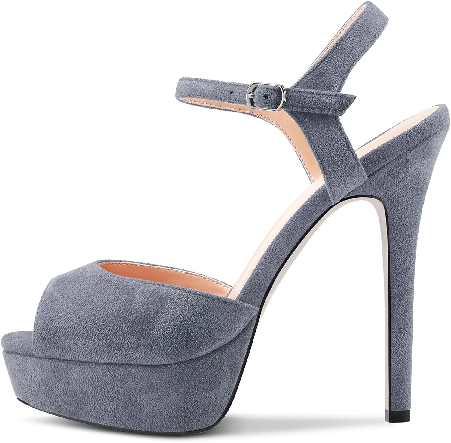 Aachcol Women Platform Sandals Peep Open Toe Ankle Strap Slingback Stiletto High Heel Dress Shoes Pumps Wedding Suede 5 Inch