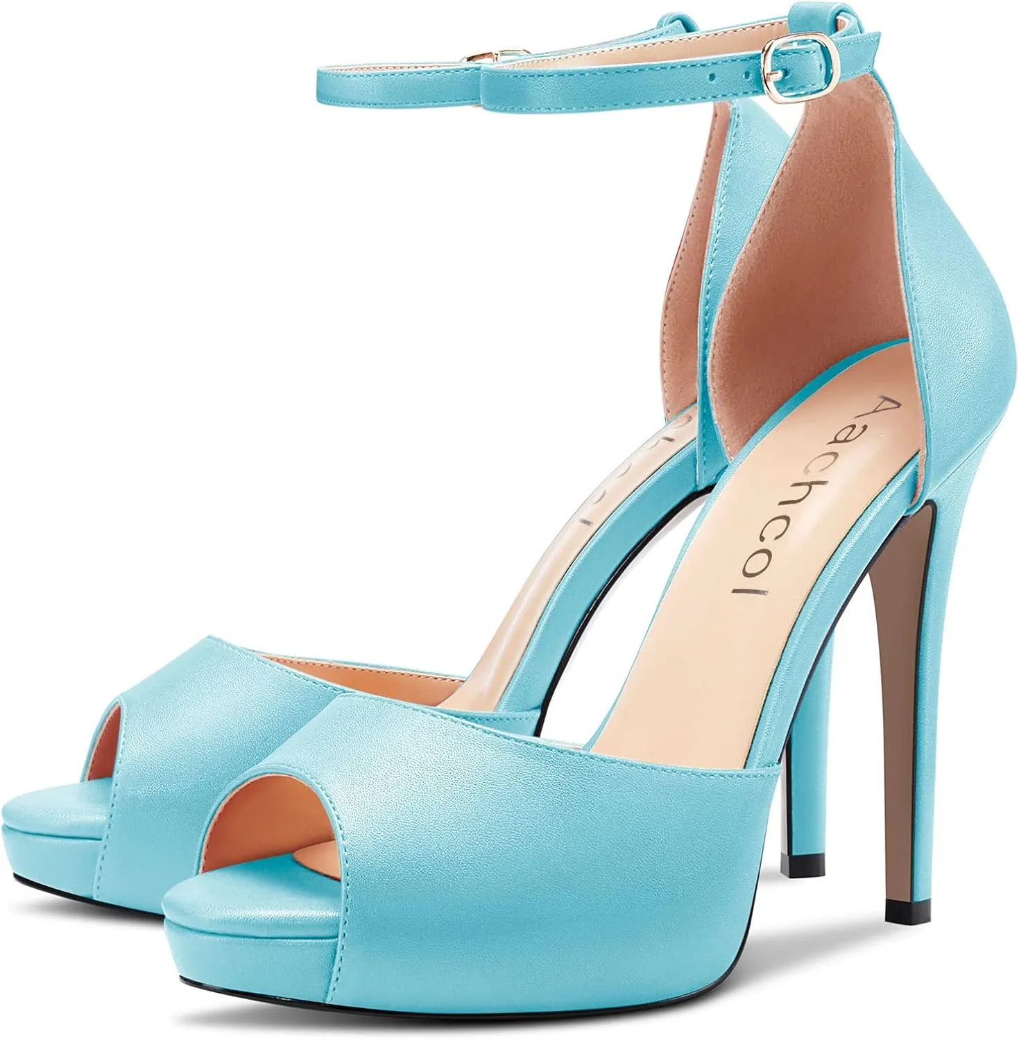 Aachcol Women Platform Sandals Peep Open Toe Ankle Strap Stiletto High Heel Dress Shoes Pumps Wedding Matte 5 Inch