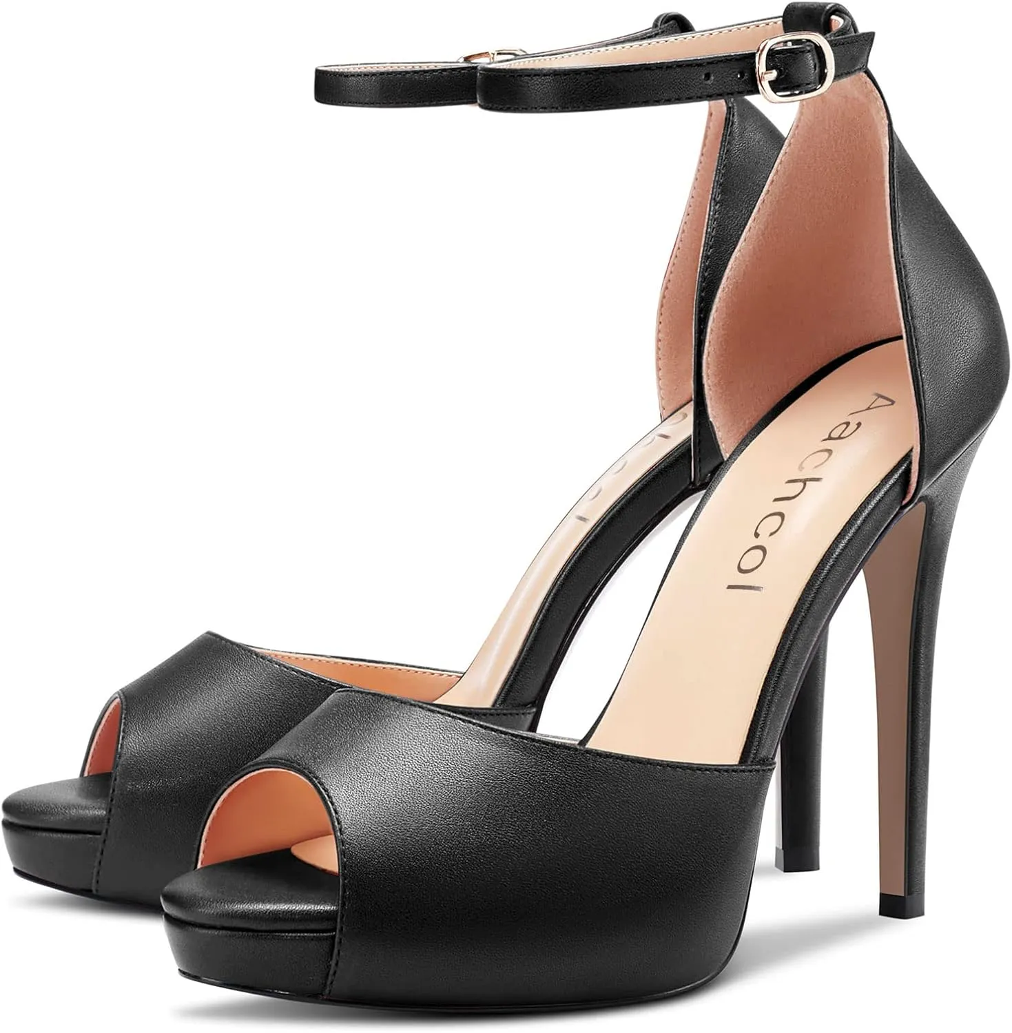 Aachcol Women Platform Sandals Peep Open Toe Ankle Strap Stiletto High Heel Dress Shoes Pumps Wedding Matte 5 Inch