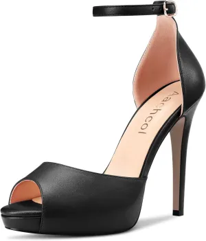 Aachcol Women Platform Sandals Peep Open Toe Ankle Strap Stiletto High Heel Dress Shoes Pumps Wedding Matte 5 Inch