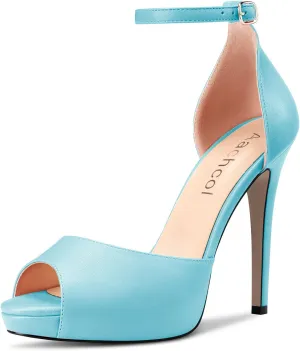 Aachcol Women Platform Sandals Peep Open Toe Ankle Strap Stiletto High Heel Dress Shoes Pumps Wedding Matte 5 Inch