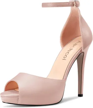 Aachcol Women Platform Sandals Peep Open Toe Ankle Strap Stiletto High Heel Dress Shoes Pumps Wedding Matte 5 Inch