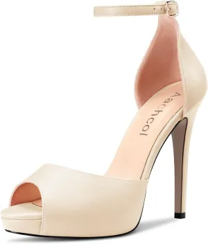 Aachcol Women Platform Sandals Peep Open Toe Ankle Strap Stiletto High Heel Dress Shoes Pumps Wedding Matte 5 Inch