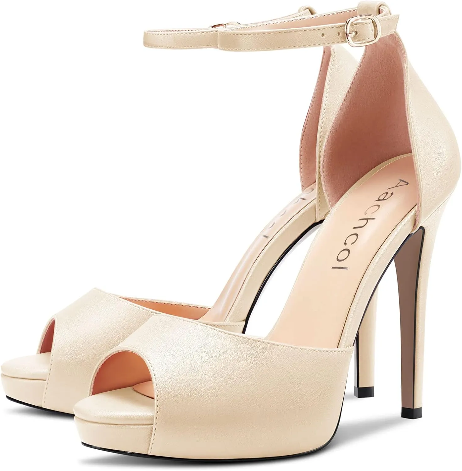Aachcol Women Platform Sandals Peep Open Toe Ankle Strap Stiletto High Heel Dress Shoes Pumps Wedding Matte 5 Inch