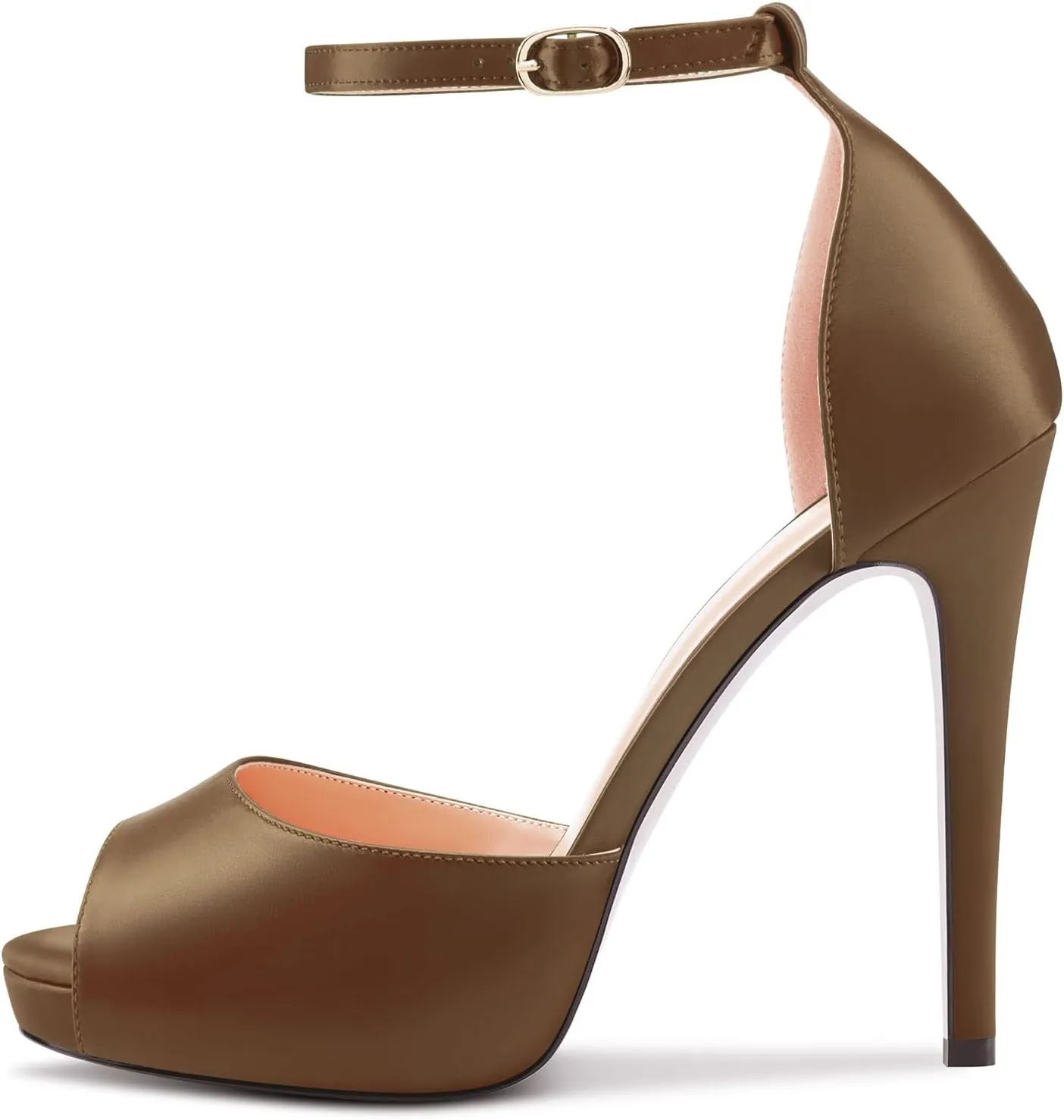 Aachcol Women Platform Sandals Peep Open Toe Ankle Strap Stiletto High Heel Dress Shoes Pumps Wedding Satin 5 Inch