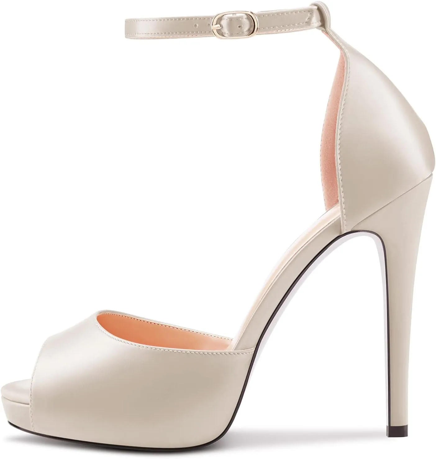 Aachcol Women Platform Sandals Peep Open Toe Ankle Strap Stiletto High Heel Dress Shoes Pumps Wedding Satin 5 Inch