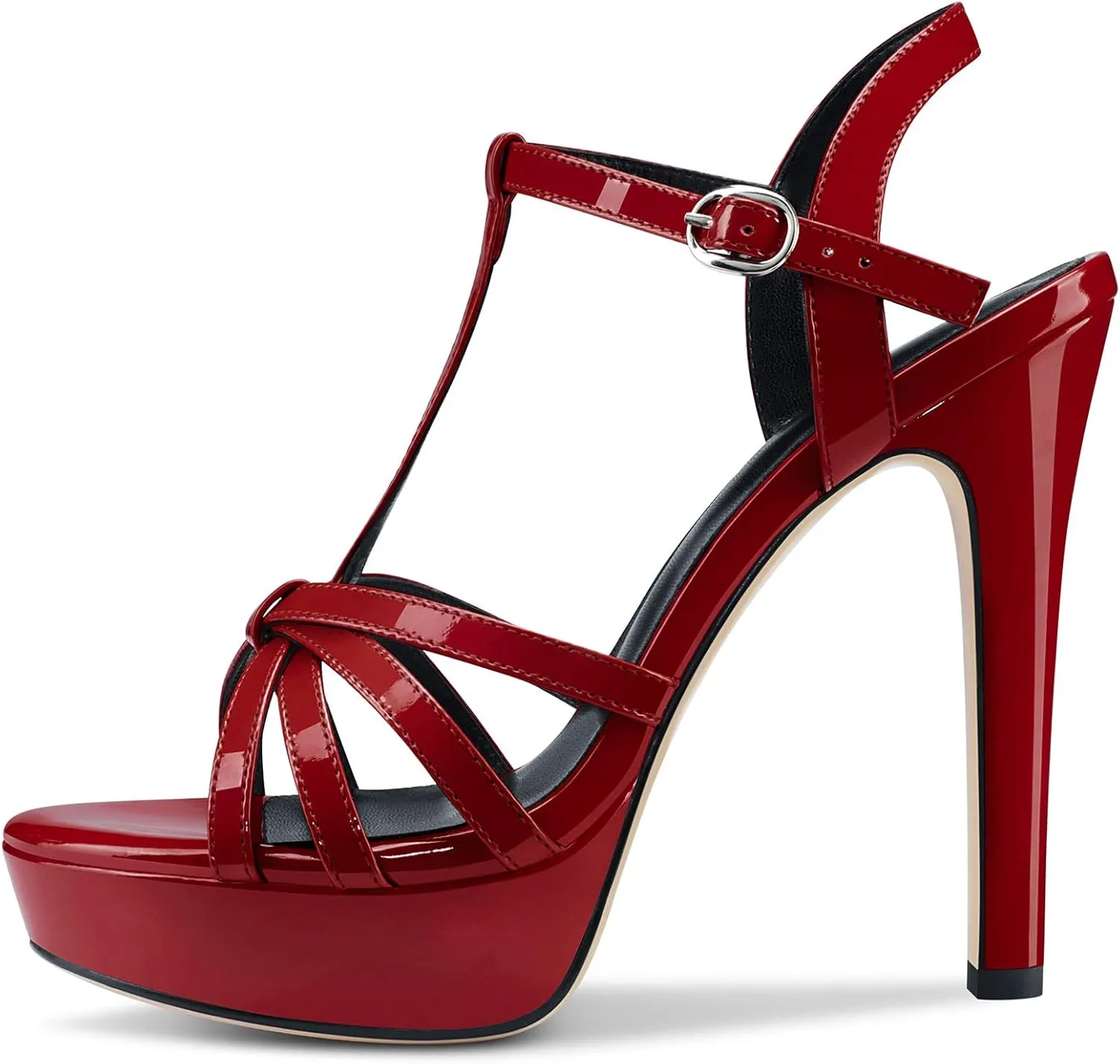 Aachcol Women Platform Sandals Peep Open Toe T-strap Ankle Strap Slingback Stiletto High Heel Dress Shoes Patent 5 Inch