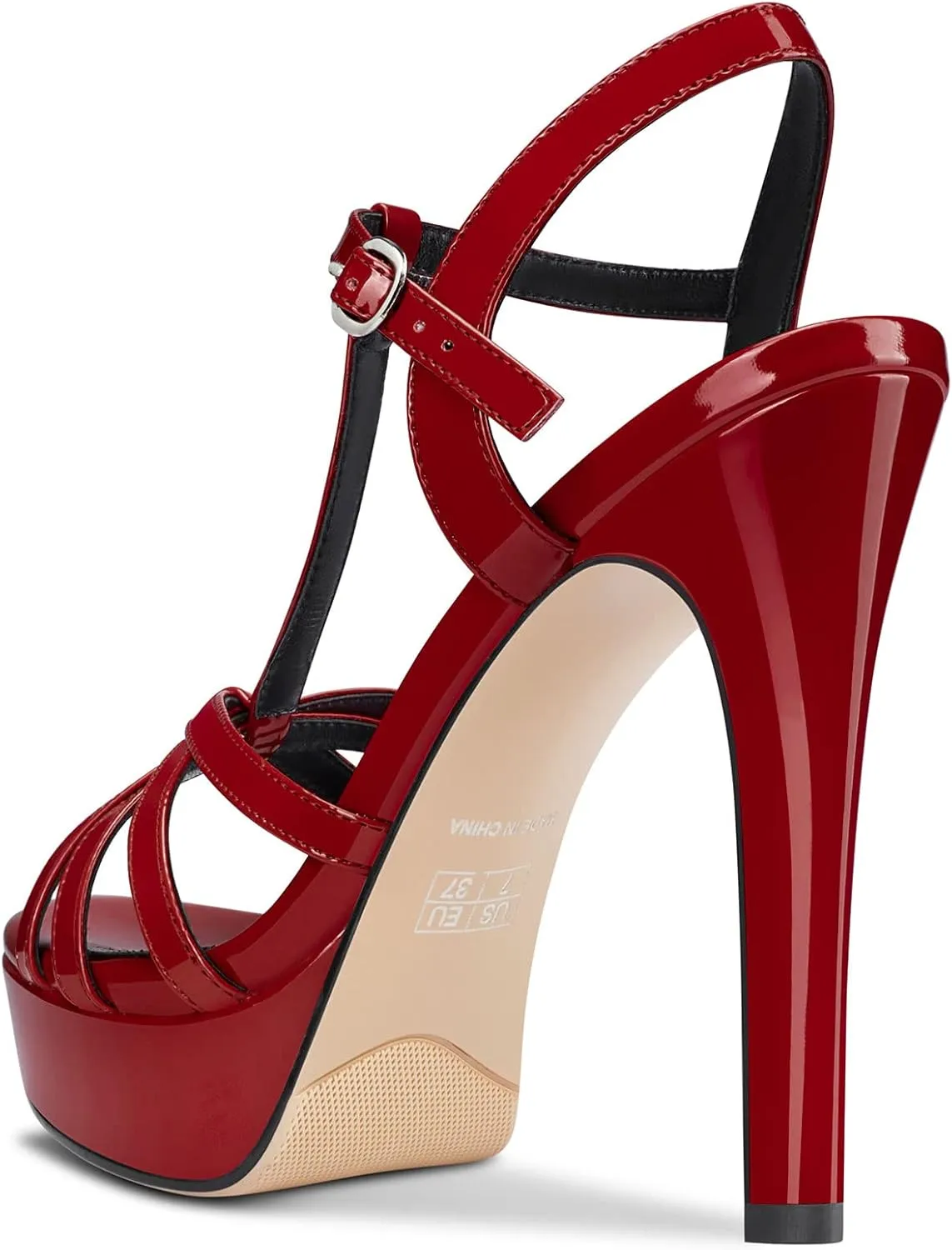 Aachcol Women Platform Sandals Peep Open Toe T-strap Ankle Strap Slingback Stiletto High Heel Dress Shoes Patent 5 Inch