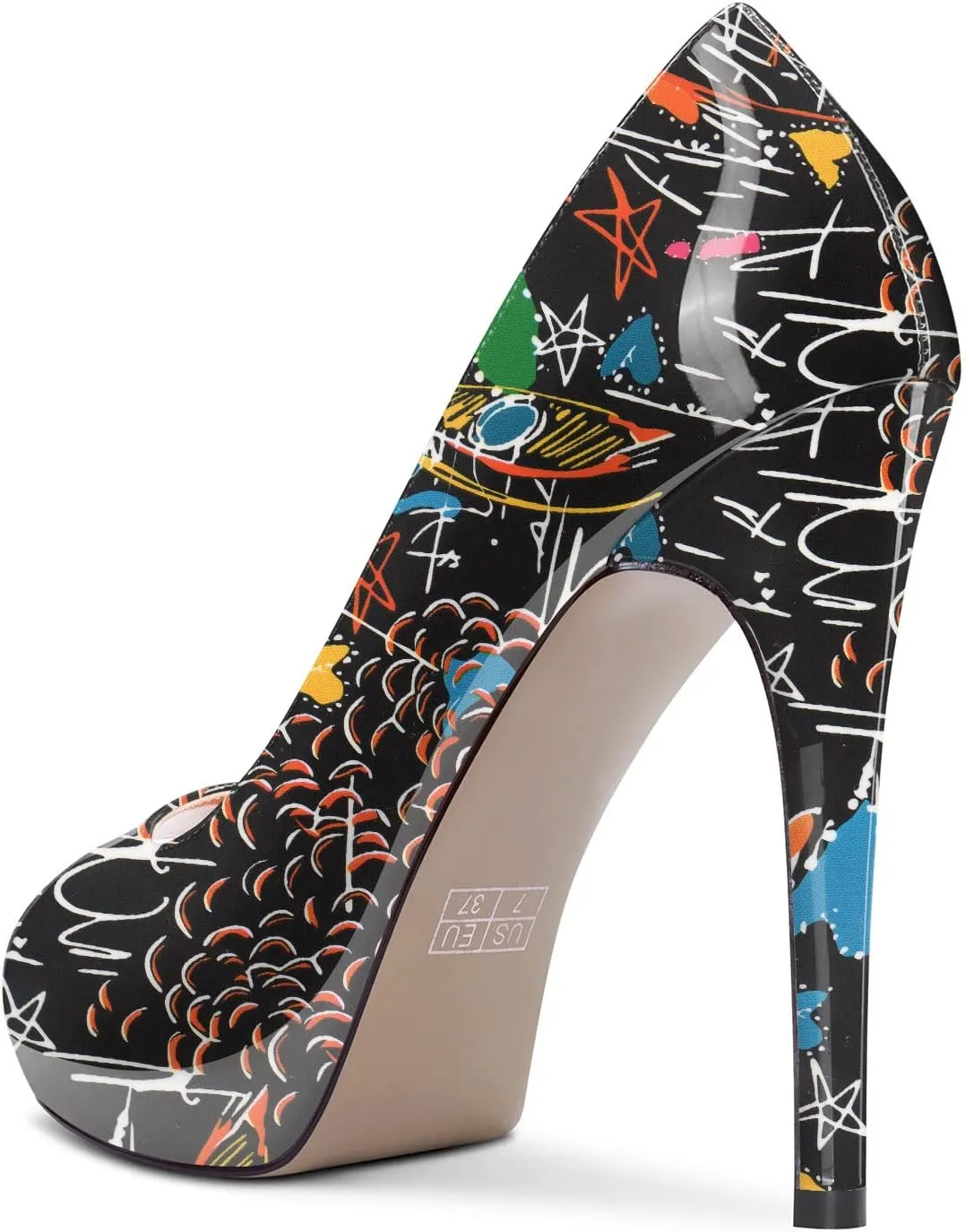 Aachcol Women Platform Stiletto High Heel Pumps Slip-on Peep Open Toe Dress Shoes Office Party Wedding Patent 5 Inch