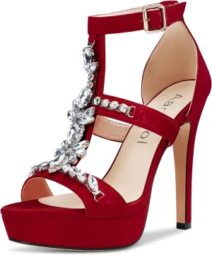 Aachcol Women Platform Stiletto High Heel Roman Sandals Ankle Strap Slingback Round Peep Open Toe Dress Shoes Office Party Wedding Satin 5 Inch