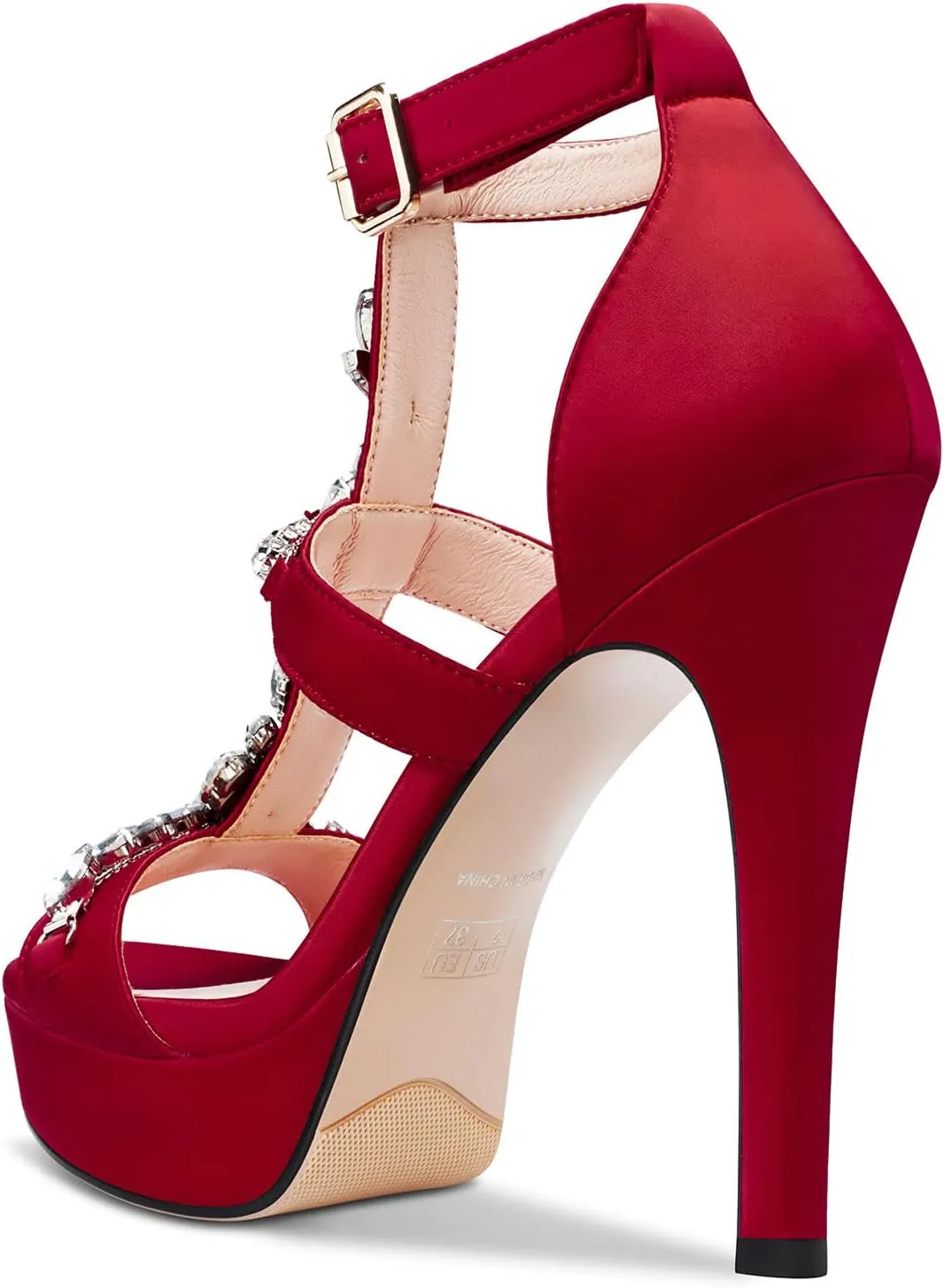 Aachcol Women Platform Stiletto High Heel Roman Sandals Ankle Strap Slingback Round Peep Open Toe Dress Shoes Office Party Wedding Satin 5 Inch