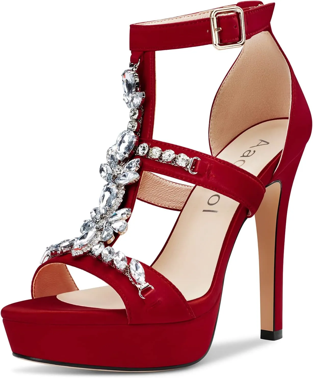 Aachcol Women Platform Stiletto High Heel Roman Sandals Ankle Strap Slingback Round Peep Open Toe Dress Shoes Office Party Wedding Satin 5 Inch