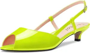 Aachcol Women Pumps Peep Open Toe Ankle Strap Slingback Kitten Low Heel Dress Shoes Sandals Patent Office Wedding Shopping 1.5 Inch