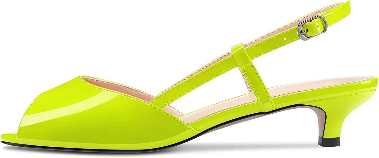 Aachcol Women Pumps Peep Open Toe Ankle Strap Slingback Kitten Low Heel Dress Shoes Sandals Patent Office Wedding Shopping 1.5 Inch