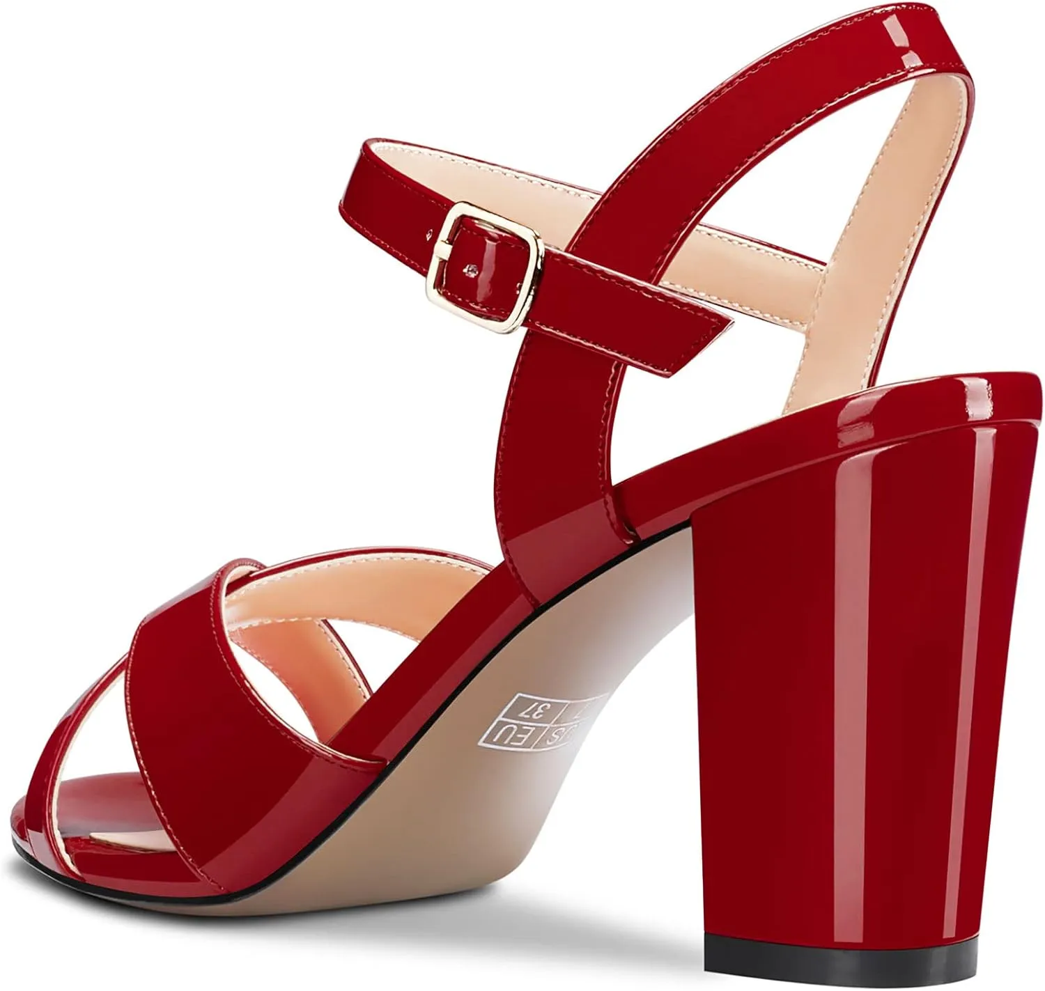 Aachcol Women Sandals Cross Peep Open Toe Ankle Strap Slingback Chunky Block High Heel Dress Shoes Patent Classic Wedding 3 Inch