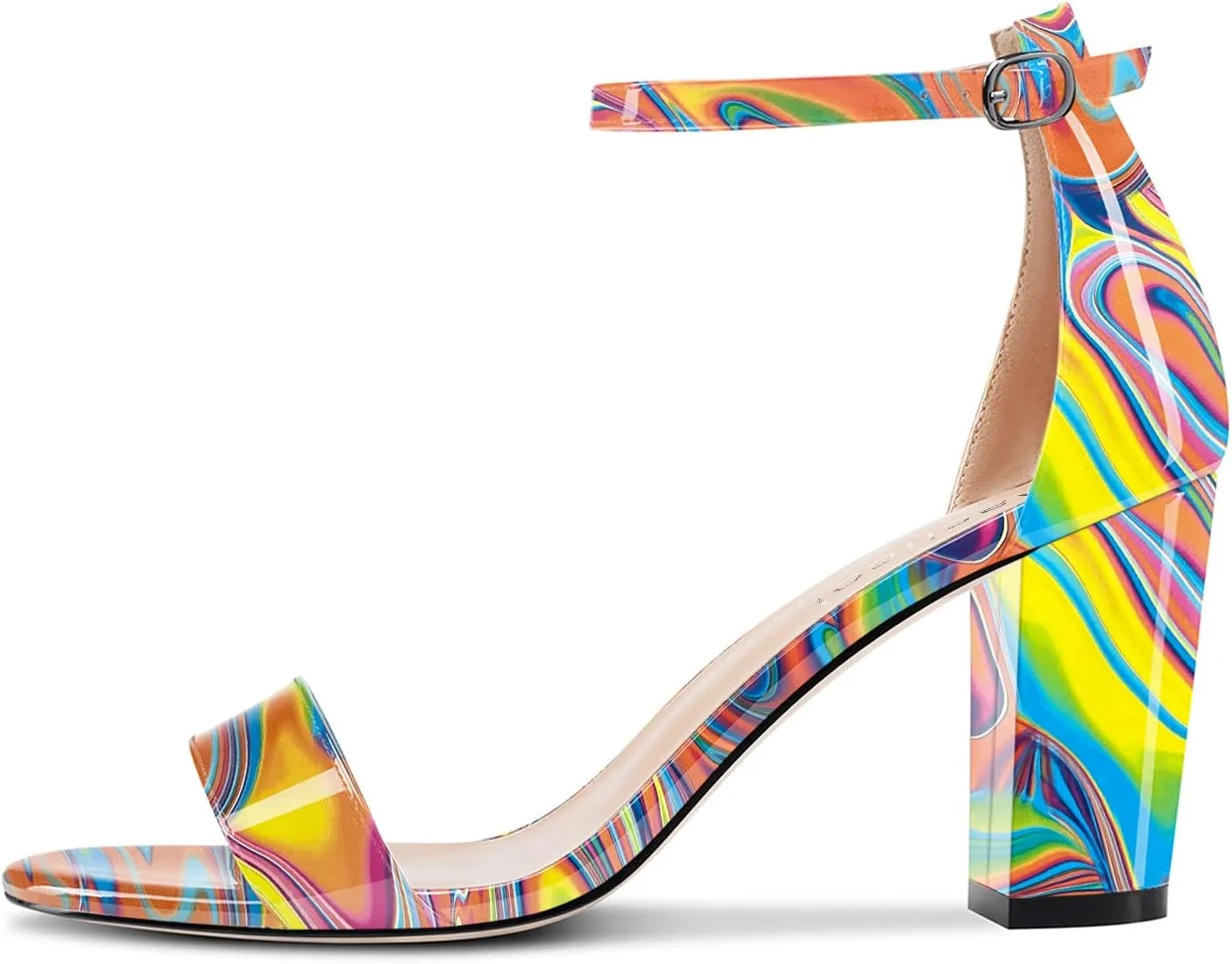 Aachcol Women Sandals Peep Open Toe Ankle Strap Chunky Block Mid Heel Shoes Party 3.5 Inch