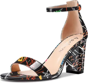 Aachcol Women Sandals Peep Open Toe Ankle Strap Chunky Block Mid Heel Shoes Party 3.5 Inch