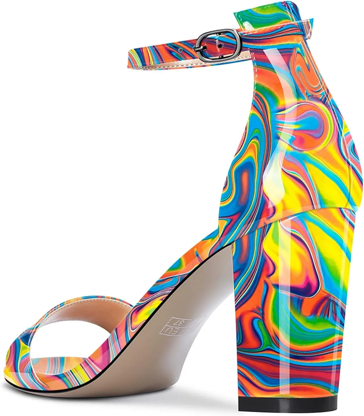 Aachcol Women Sandals Peep Open Toe Ankle Strap Chunky Block Mid Heel Shoes Party 3.5 Inch