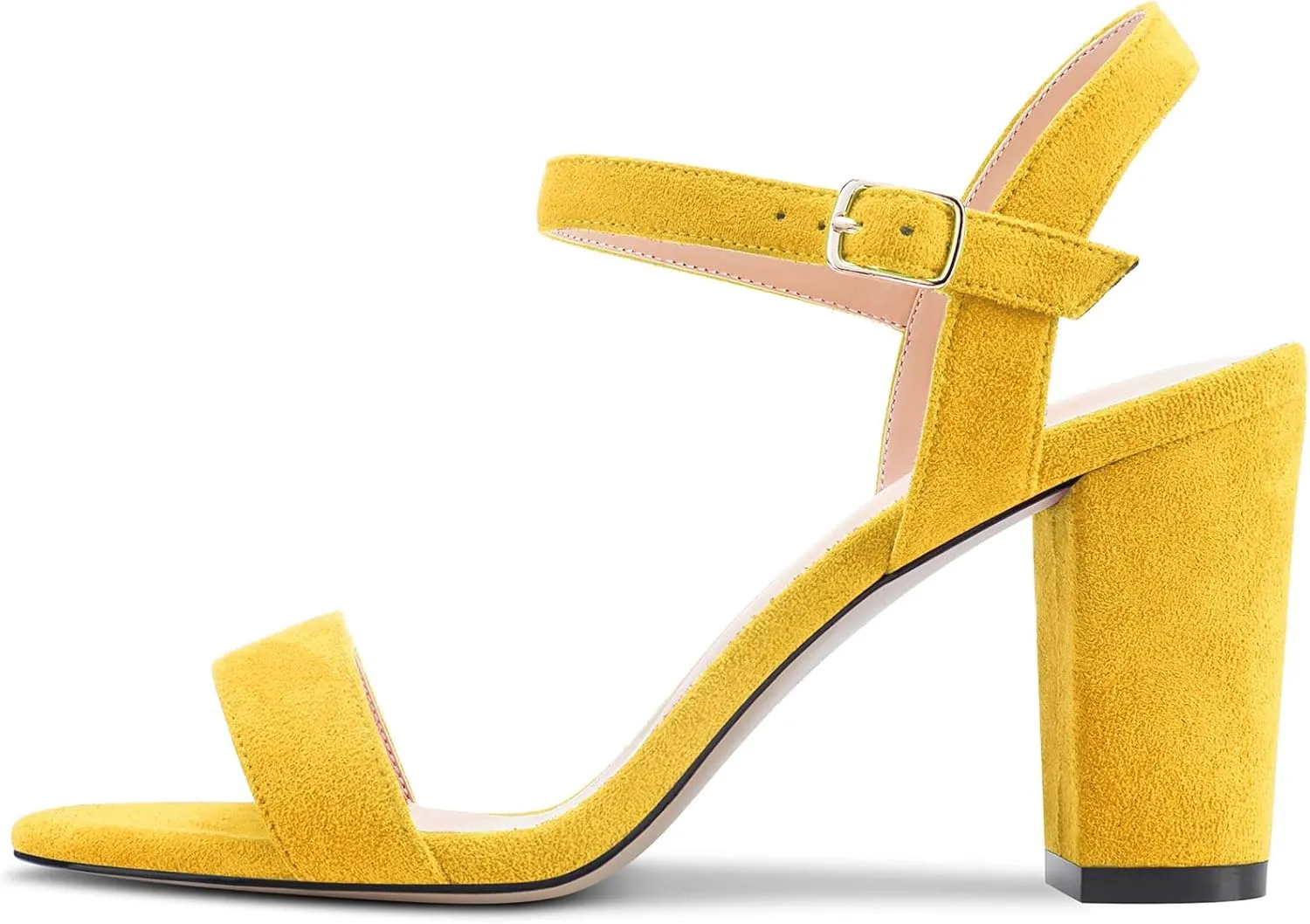 Aachcol Women Sandals Peep Open Toe Ankle Strap Slingback Chunky Block High Heel Dress Shoes Suede Wedding Shopping 3 Inch