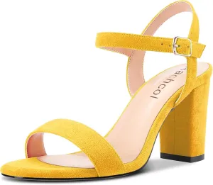 Aachcol Women Sandals Peep Open Toe Ankle Strap Slingback Chunky Block High Heel Dress Shoes Suede Wedding Shopping 3 Inch