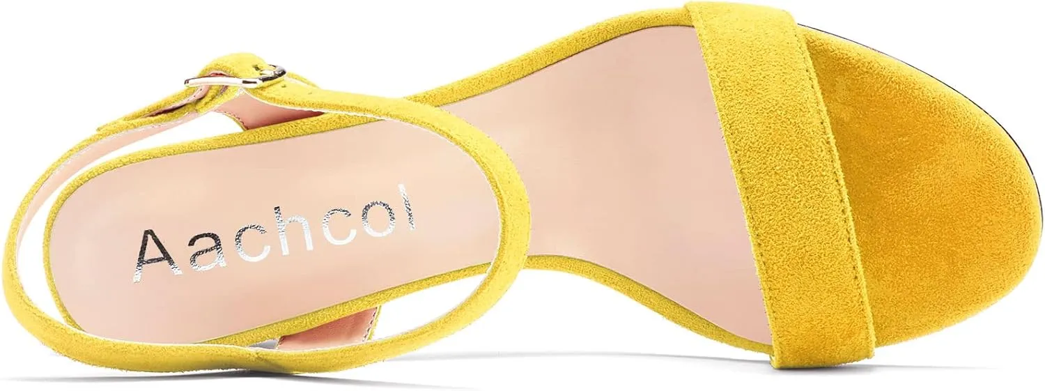 Aachcol Women Sandals Peep Open Toe Ankle Strap Slingback Chunky Block High Heel Dress Shoes Suede Wedding Shopping 3 Inch