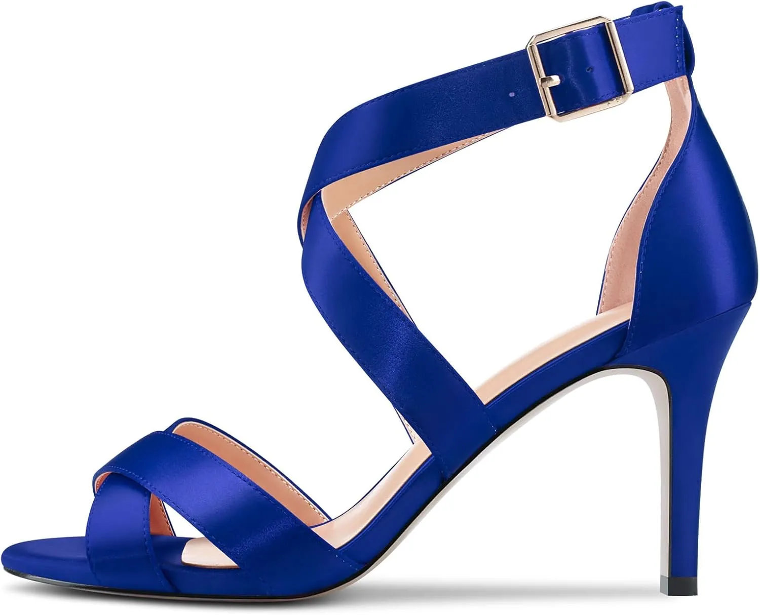 Aachcol Women Sandals Peep Open Toe Ankle Strap Stiletto High Heel Dress Shoes Pumps Office Wedding Satin 3 Inch