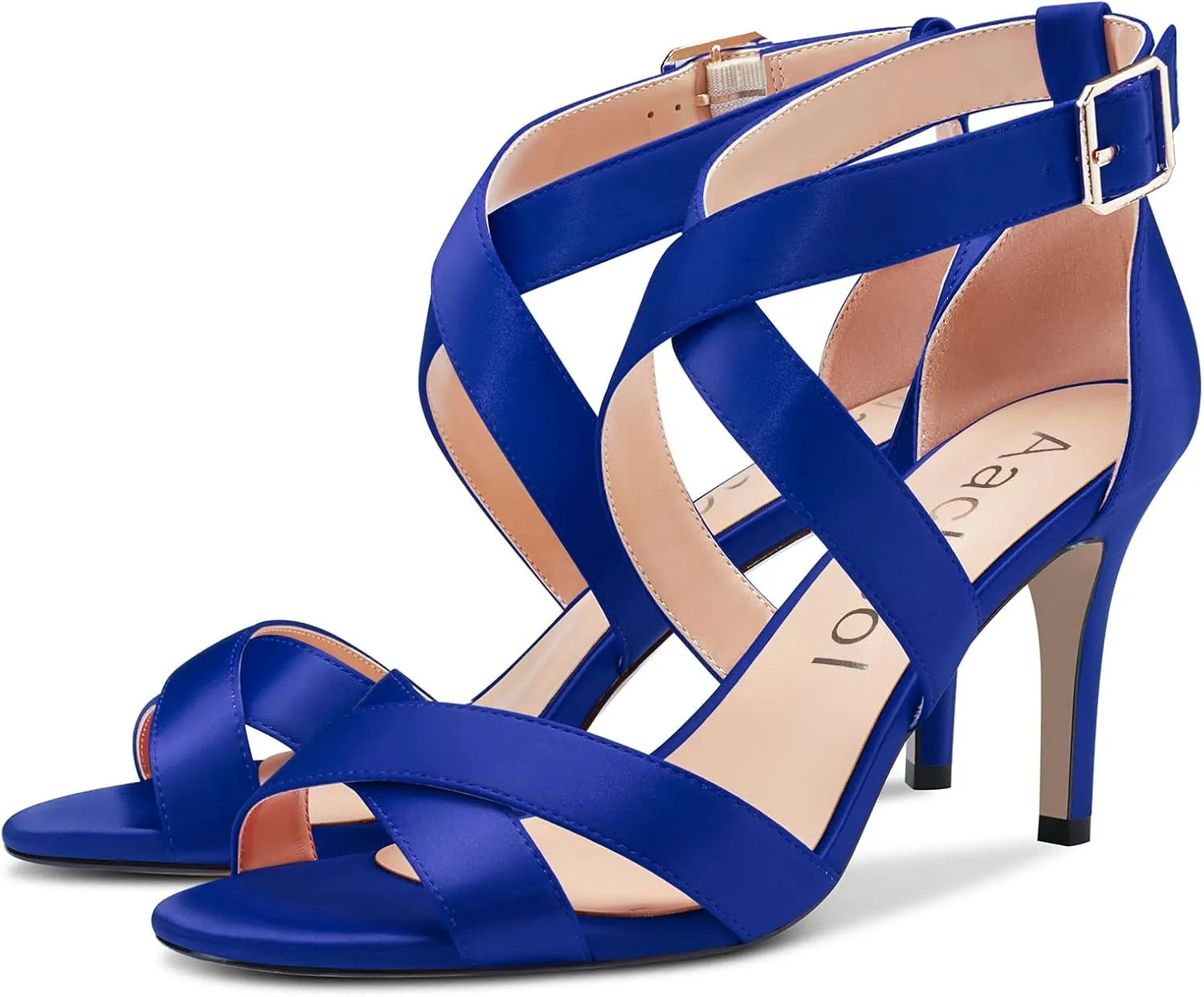 Aachcol Women Sandals Peep Open Toe Ankle Strap Stiletto High Heel Dress Shoes Pumps Office Wedding Satin 3 Inch