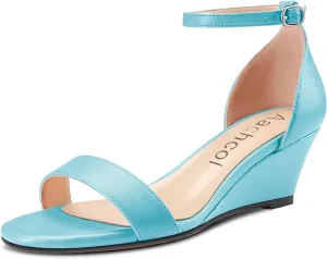 Aachcol Women Sandals Peep Open Toe Ankle Strap Wedge Mid Heel Dress Shoes Pumps Office Wedding Matte 2 Inch