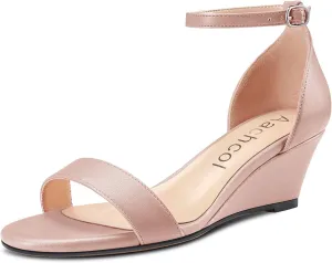 Aachcol Women Sandals Peep Open Toe Ankle Strap Wedge Mid Heel Dress Shoes Pumps Office Wedding Matte 2 Inch