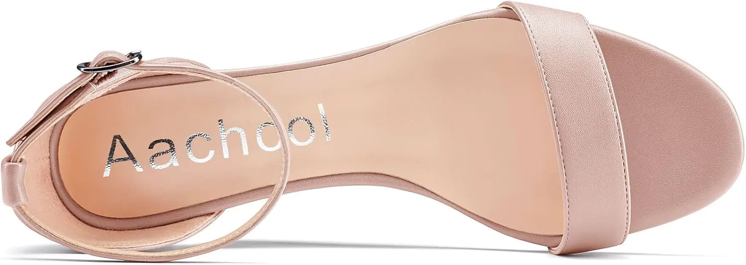 Aachcol Women Sandals Peep Open Toe Ankle Strap Wedge Mid Heel Dress Shoes Pumps Office Wedding Matte 2 Inch
