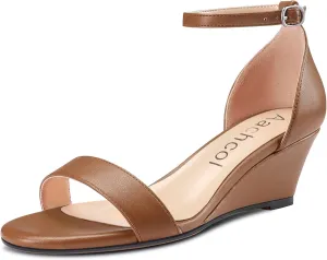 Aachcol Women Sandals Peep Open Toe Ankle Strap Wedge Mid Heel Dress Shoes Pumps Office Wedding Matte 2 Inch