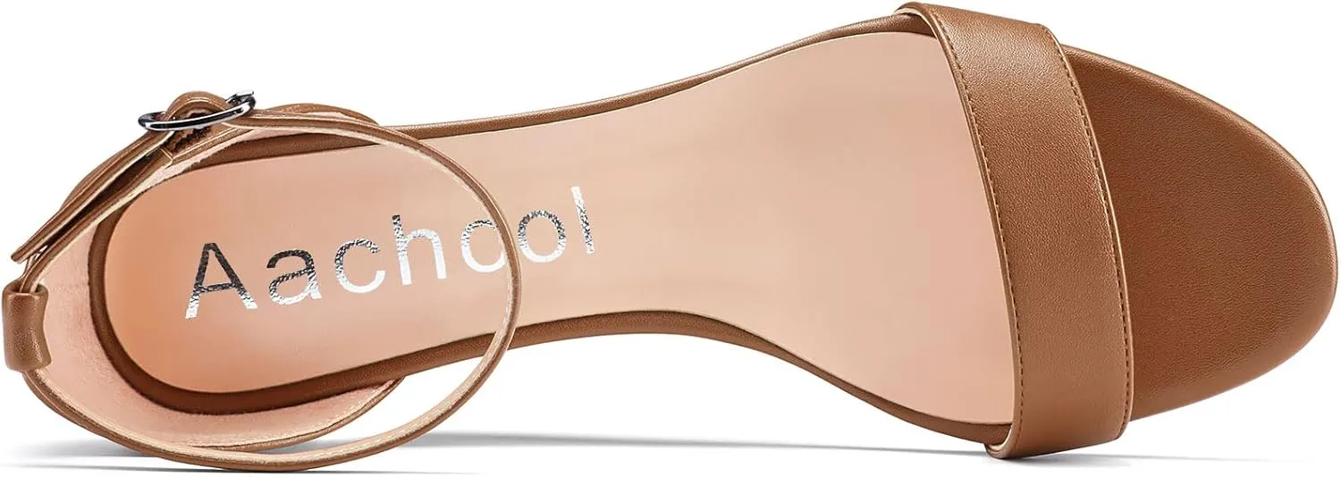 Aachcol Women Sandals Peep Open Toe Ankle Strap Wedge Mid Heel Dress Shoes Pumps Office Wedding Matte 2 Inch