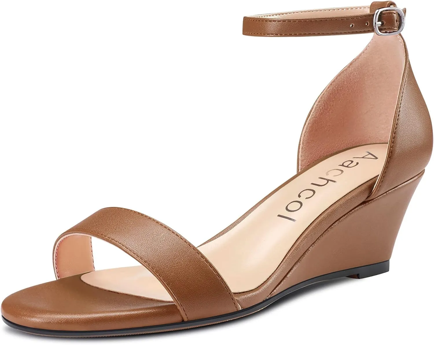 Aachcol Women Sandals Peep Open Toe Ankle Strap Wedge Mid Heel Dress Shoes Pumps Office Wedding Matte 2 Inch