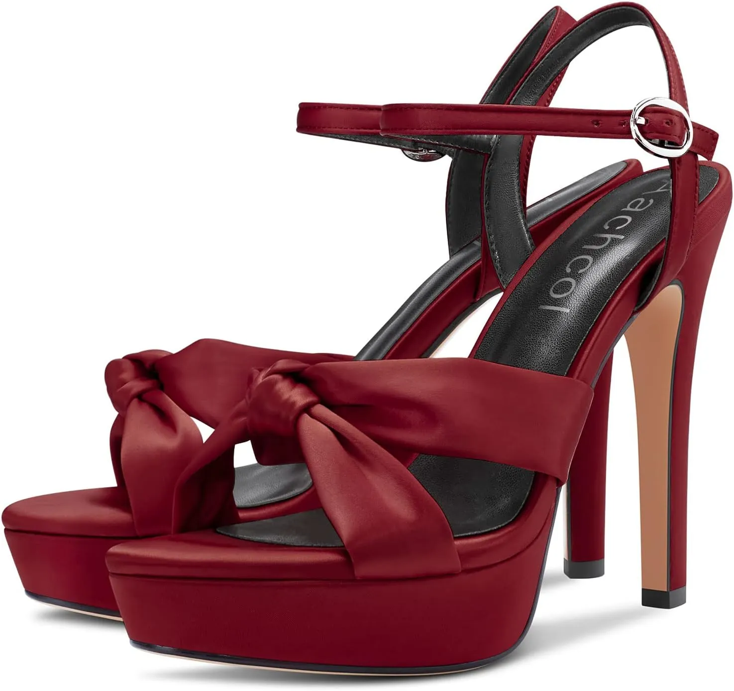 Aachcol Women Sandals Platform Peep Open Toe Ankle Strap Slingback Stiletto High Heel Dress Shoes Pumps Wedding Satin 5 Inch