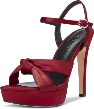 Aachcol Women Sandals Platform Peep Open Toe Ankle Strap Slingback Stiletto High Heel Dress Shoes Pumps Wedding Satin 5 Inch