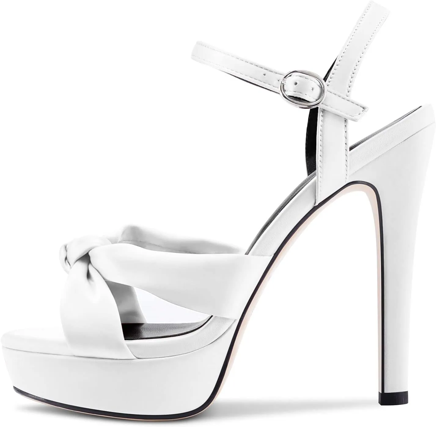 Aachcol Women Sandals Platform Peep Open Toe Ankle Strap Slingback Stiletto High Heel Dress Shoes Pumps Wedding Satin 5 Inch