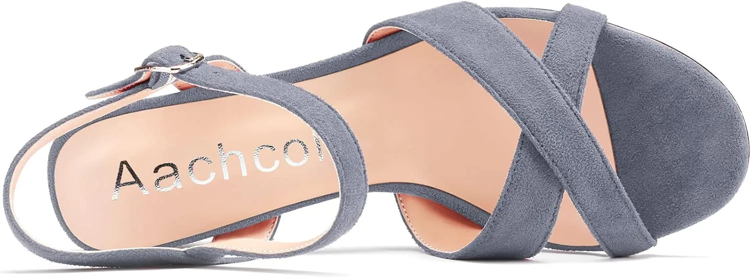 Aachcol Women Sandals Platform Wedge Peep Open Toe Ankle Strap Slingback Chunky Block High Heel Dress Shoes Suede 4 Inch