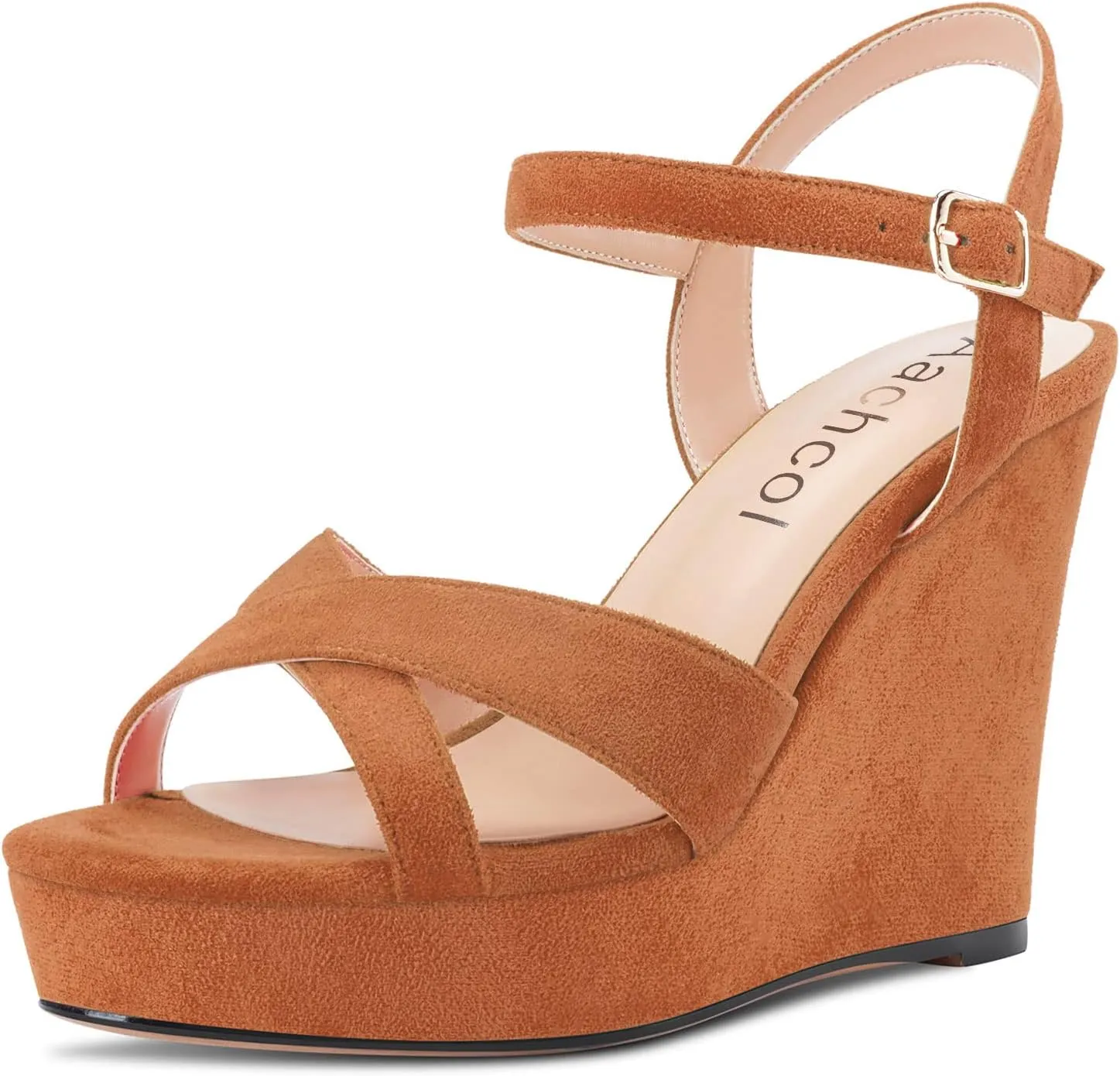 Aachcol Women Sandals Platform Wedge Peep Open Toe Ankle Strap Slingback Chunky Block High Heel Dress Shoes Suede 4 Inch