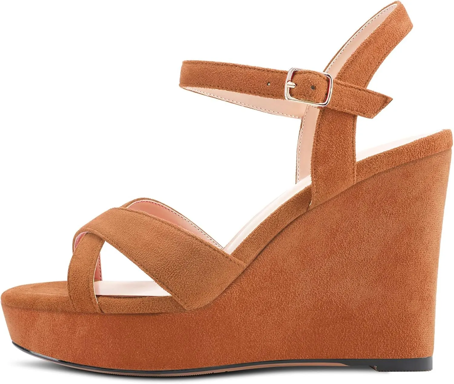 Aachcol Women Sandals Platform Wedge Peep Open Toe Ankle Strap Slingback Chunky Block High Heel Dress Shoes Suede 4 Inch