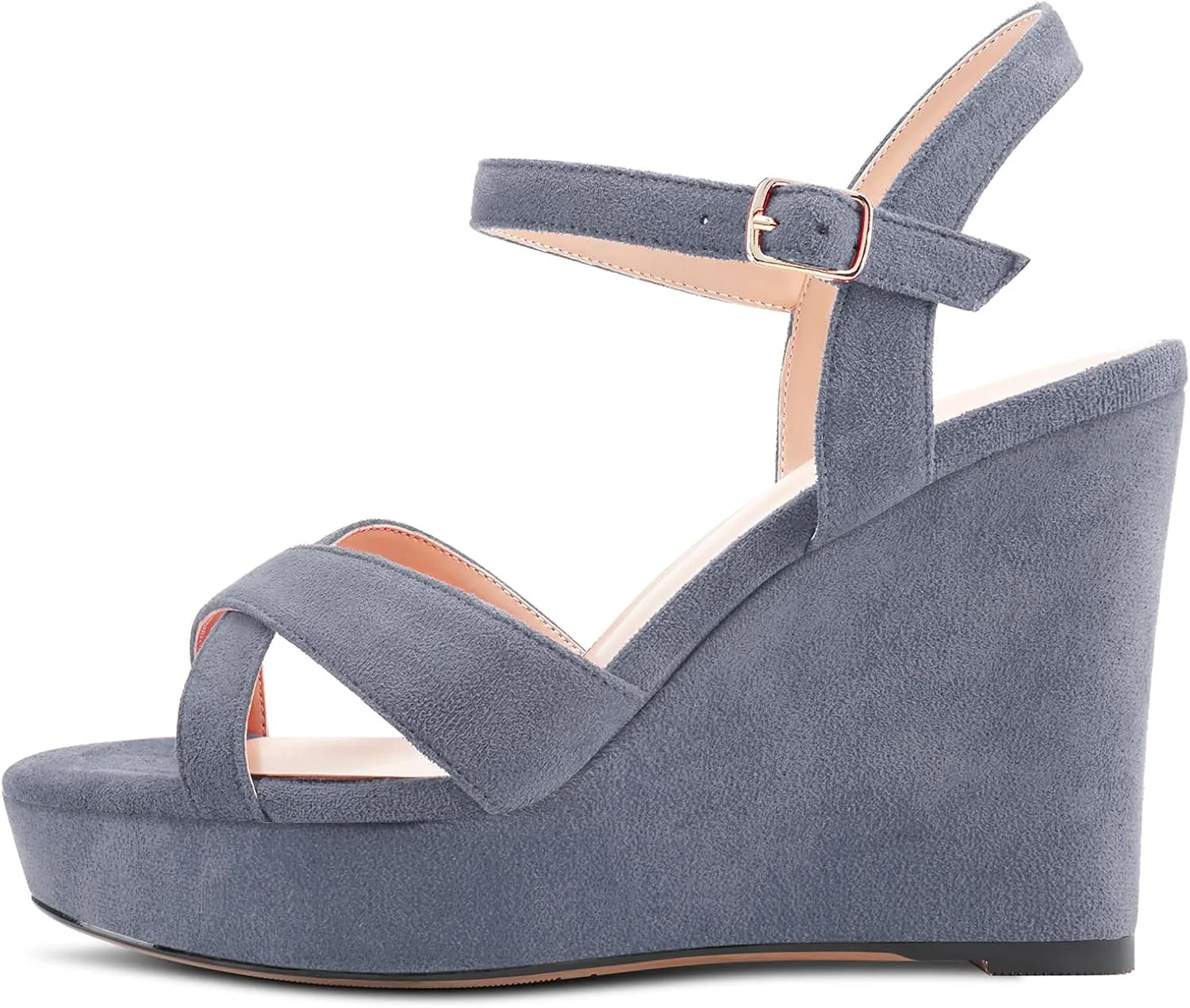 Aachcol Women Sandals Platform Wedge Peep Open Toe Ankle Strap Slingback Chunky Block High Heel Dress Shoes Suede 4 Inch