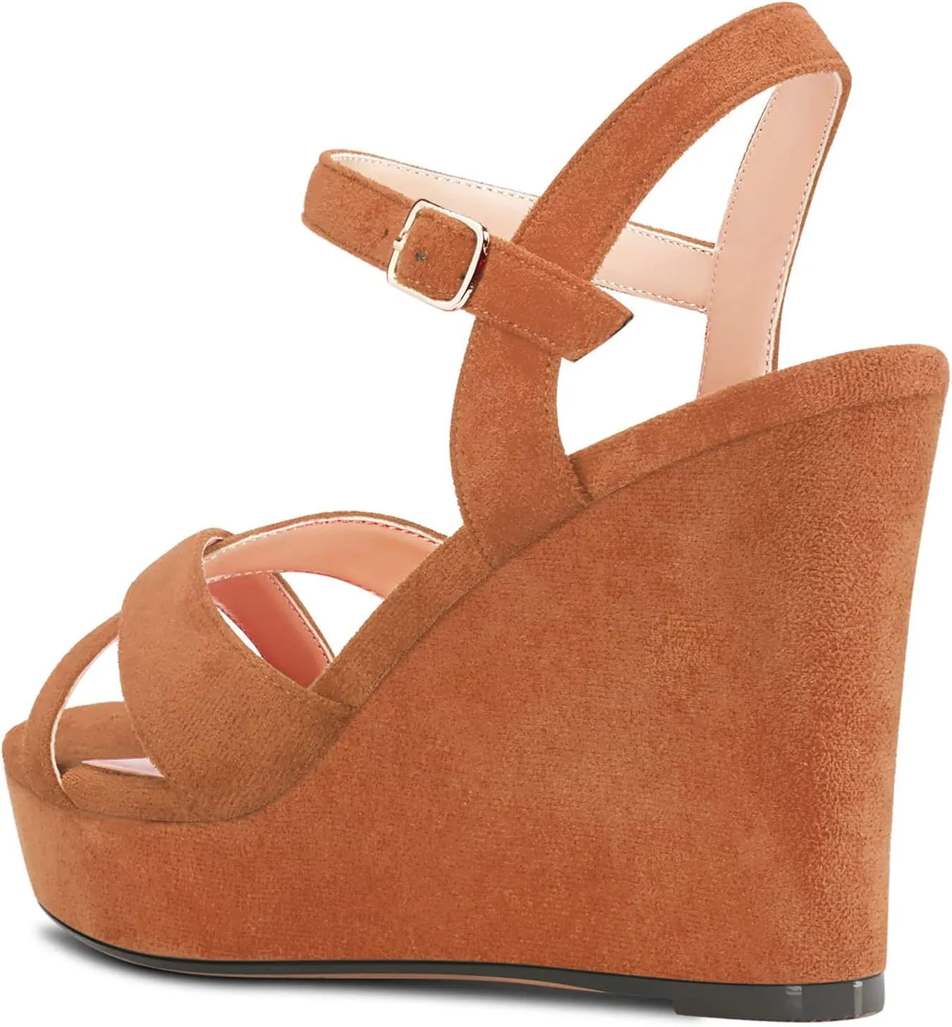 Aachcol Women Sandals Platform Wedge Peep Open Toe Ankle Strap Slingback Chunky Block High Heel Dress Shoes Suede 4 Inch