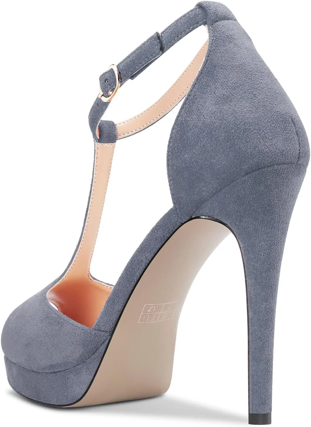 Aachcol Women Sandals T-strap Platform Peep Open Toe Ankle Strap Stiletto High Heel Dress Shoes Pumps Wedding Suede 5 Inch