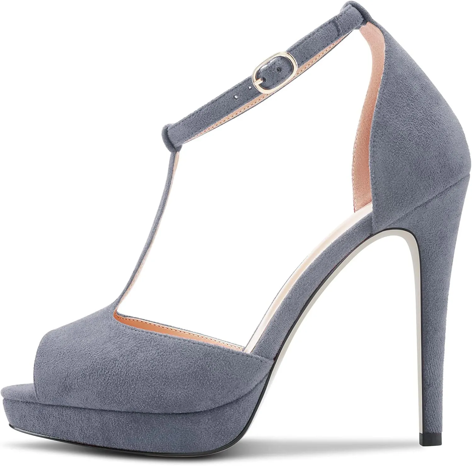 Aachcol Women Sandals T-strap Platform Peep Open Toe Ankle Strap Stiletto High Heel Dress Shoes Pumps Wedding Suede 5 Inch
