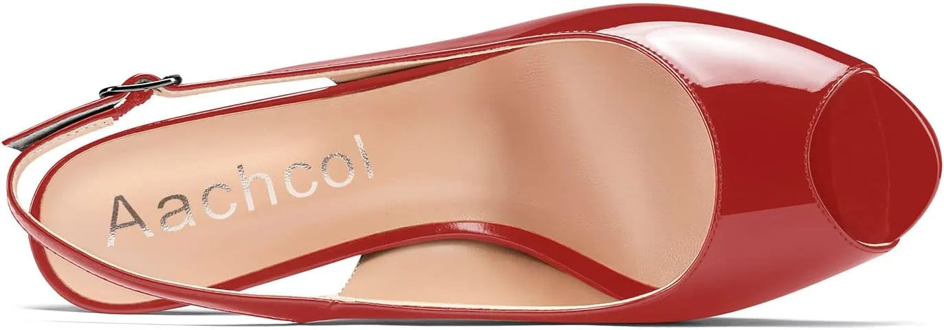 Aachcol Women Slingback Pumps Peep Open Toe Kitten Low Heel Ankle Strap Sandals Dress Shoes Party 1.5 Inch