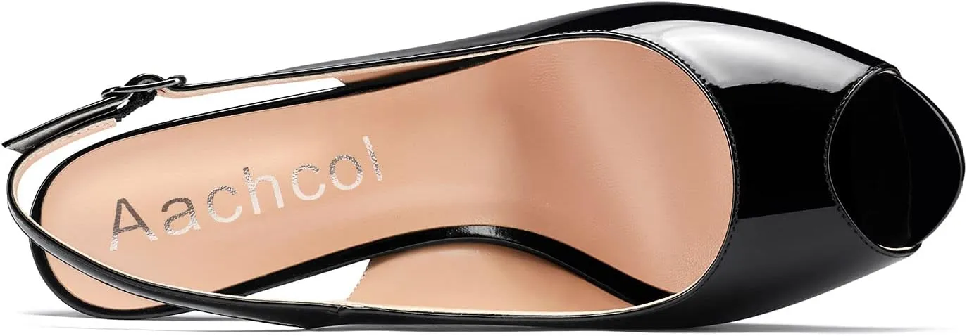 Aachcol Women Slingback Pumps Peep Open Toe Kitten Low Heel Ankle Strap Sandals Dress Shoes Party 1.5 Inch