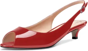 Aachcol Women Slingback Pumps Peep Open Toe Kitten Low Heel Ankle Strap Sandals Dress Shoes Party 1.5 Inch
